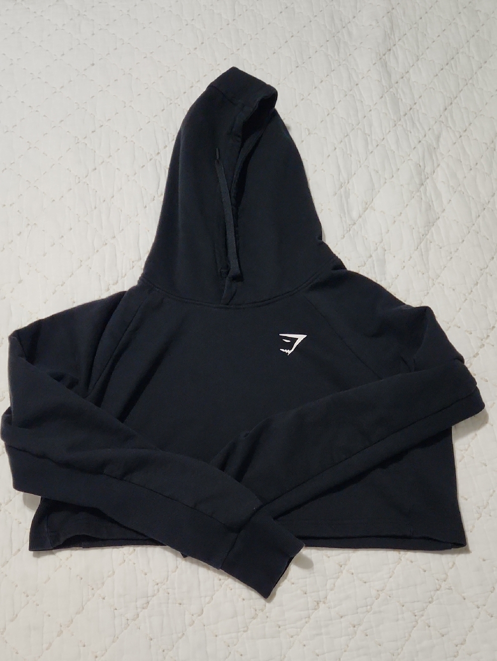 Gymshark Black Cropped Pullover Hoodie with White Logo